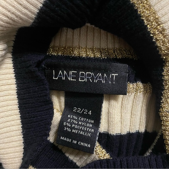 Lane Bryant Beige Black Gold Striped Ribbed Turtleneck - Picture 4 of 4